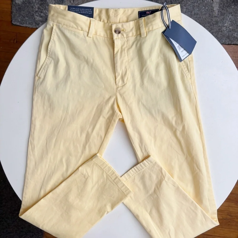 Vineyard Vines Men’s Slim Straight Stretch Breaker Pants Lemon Drop 30x32 New
